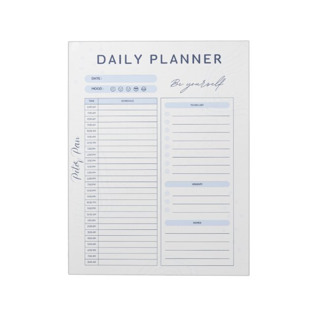 Bloc-note Planificateur quotidien bleu personnalisable - Pri (Tourné)