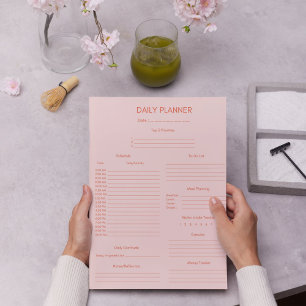 Bloc-note Planificateur quotidien et suivi Rouge Rose