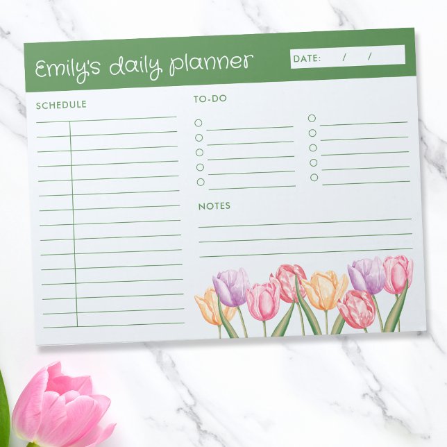 Bloc-note Planificateur quotidien Fleurs de tulipes à l'aqua (Créateur téléchargé)