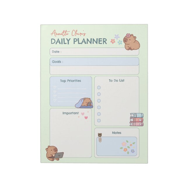 Bloc-note Planificateur Quotidien Kawaii Cabybara Doodle Lis (Tourné)