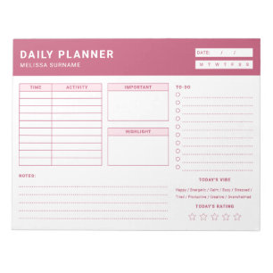 Bloc-note Planificateur quotidien non daté rose et blanc Lis