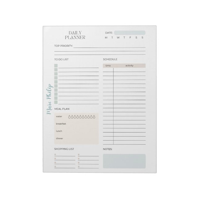 Bloc-note Planificateur quotidien Pastel personnalisable (Tourné)