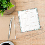 Bloc-note Planificateur quotidien personnalisé<br><div class="desc">Ce bloc-notes moderne et personnalisé, avec des listes de contrôle, est décoré d'une bordure turquoise de feuillage vert-bleu. La typographie de script élégante en haut peut être personnalisée avec un nom. Il s'agit d'un endroit où entrer le jour ou la date. Tous les sous-titres pour chaque section peuvent être customisés...</div>