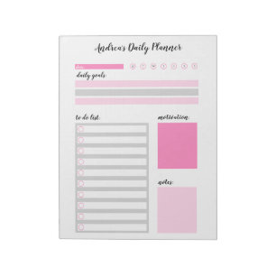 Bloc-note Planificateur quotidien personnalisé rose moderne