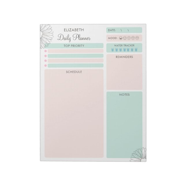 Bloc-note Planificateur quotidien personnalisé rose pastel v (Tourné)