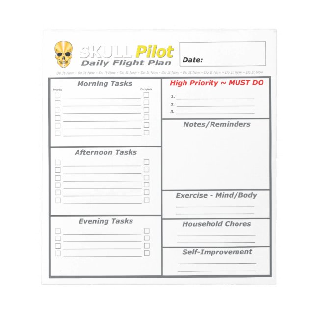 Bloc-note Planificateur quotidien - Plan de vol quotidien du (Devant)