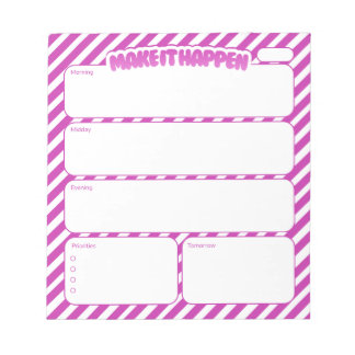 Bloc-note Planificateur quotidien rayé rose Make It Happen