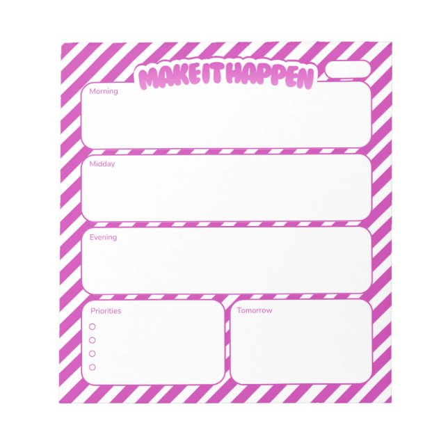 Bloc-note Planificateur quotidien rayé rose Make It Happen (Devant)