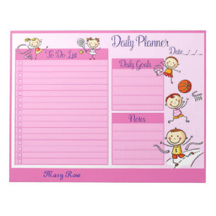 Bloc-note Planificateur quotidien rose pour enfants mignons