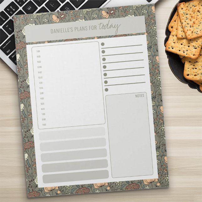 Bloc-note Planificateur quotidien vintage botanique olive Li (Vintage Botanical Daily Planner with To Do List and Schedule by Darling & May)