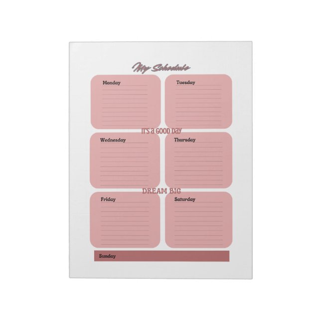 Bloc-note Planificateur Rosy Blush Horaire hebdomadaire (Tourné)