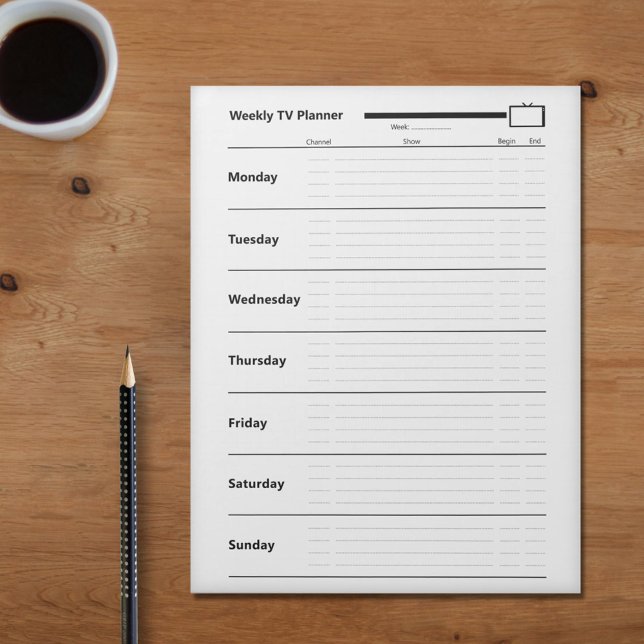 Bloc-note Planificateur TV hebdomadaire (Weekly TV Planner Notepad)