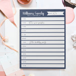 Bloc-note Planification quotidienne de la famille personnali<br><div class="desc">Gardez un oeil sur l'horaire quotidien de votre famille ou l'horaire de l'école à la maison avec ce bloc-notes quotidien organisé à l'heure. Personnalisez avec votre nom de famille en haut.</div>