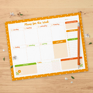 Bloc-note Planner Hebdomadaire à Points de Fleurs Lundi de D