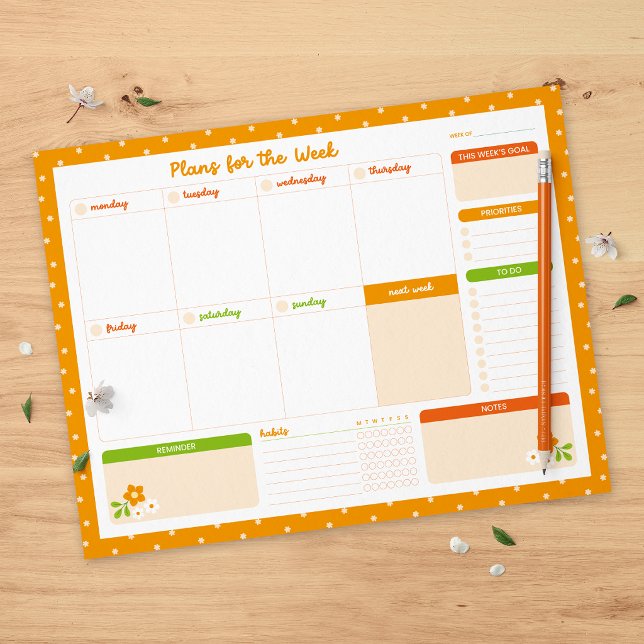 Bloc-note Planner Hebdomadaire à Points de Fleurs Lundi de D (Créateur téléchargé)