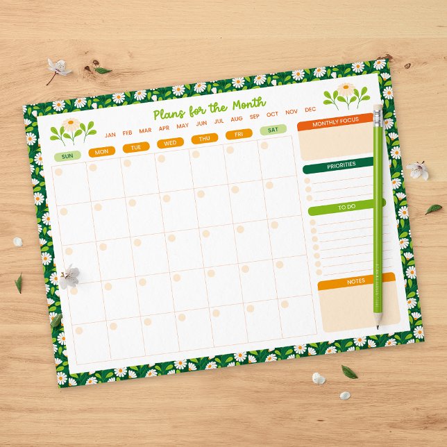 Bloc-note Planner Mensuel de Printemps Daisies & Vigne Début (Créateur téléchargé)