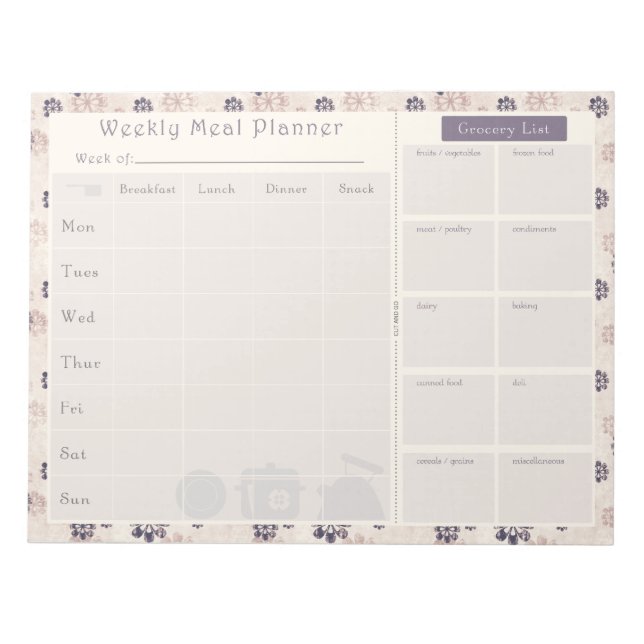 Bloc-note Planneur de repas Fleur pourpre 2 (Devant)