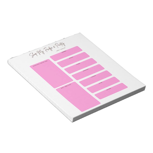 BLOC-NOTE PLANNIFICATEUR DE REPAS HEBDOMADAIRE EN DESIGN ROS (Incliné)