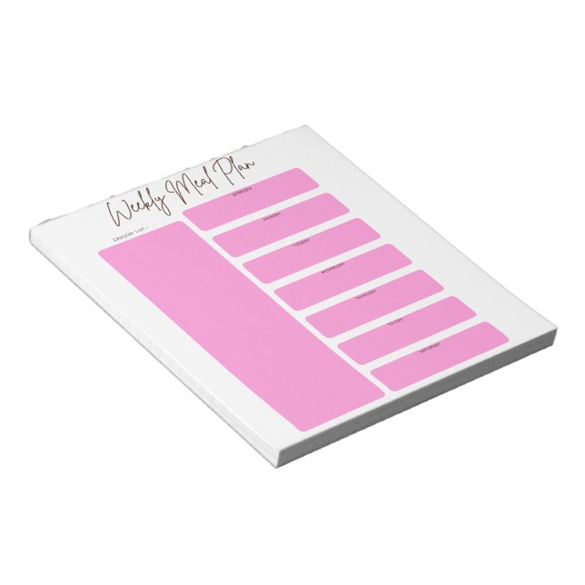 BLOC-NOTE PLANNIFICATEUR DE REPAS HEBDOMADAIRE EN DESIGN ROS (Incliné)
