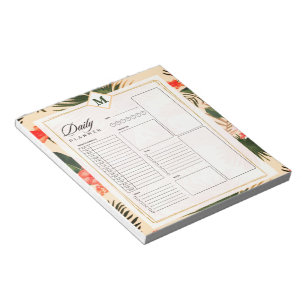 Bloc-note Plannificateur quotidien monogrammé de plantes tro