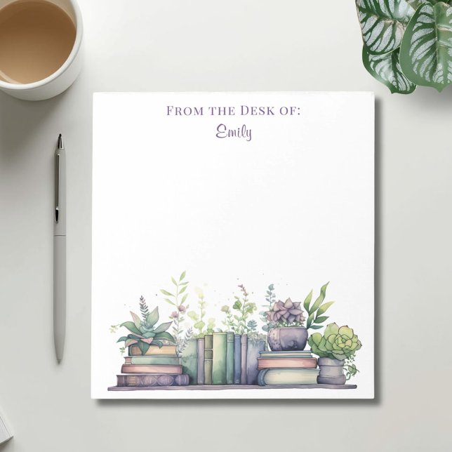 Bloc-note Plante et livre à l'aquarelle violette et verte (Créateur téléchargé)