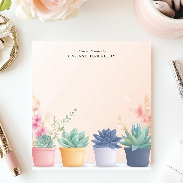 Bloc-note Plantes de cactus succulents pastel Nom personnali (Créateur téléchargé)