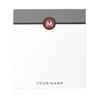 Bloc-note Plaque de note Monogramme moderne - noir/rouge/gri