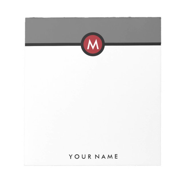 Bloc-note Plaque de note Monogramme moderne - noir/rouge/gri (Devant)