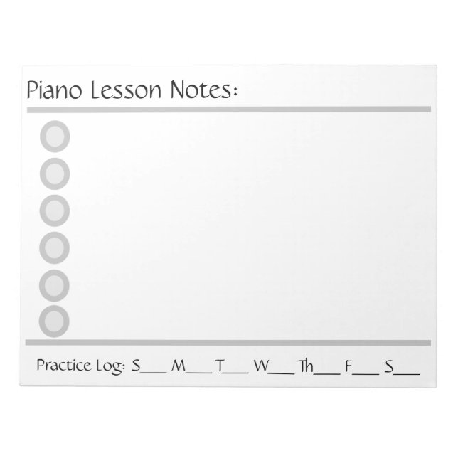 Bloc-note Plaque de notes de leçon de piano (Devant)