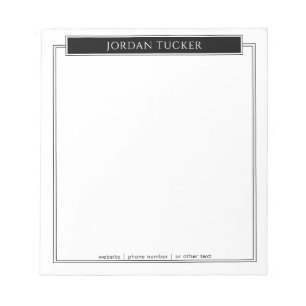 Bloc-note Plaque signalétique moderne noir et blanc bordure 
