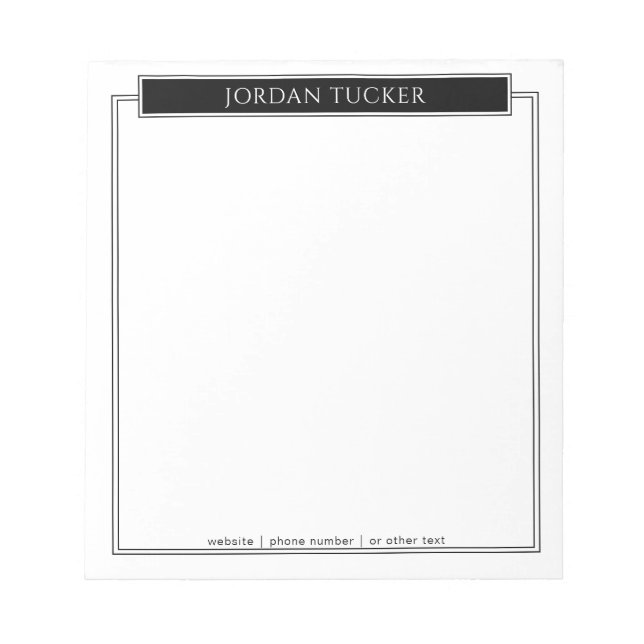 Bloc-note Plaque signalétique moderne noir et blanc bordure  (Devant)