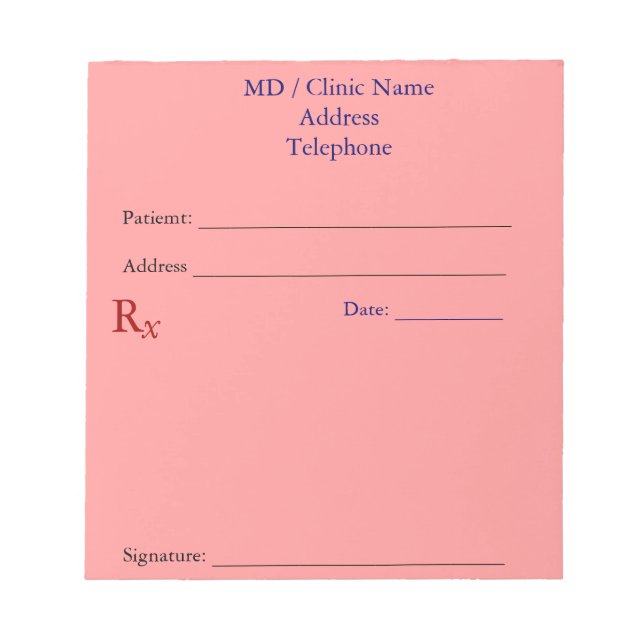 Bloc-note Plaquettes de prescription manuelles (rose pâle) (Devant)