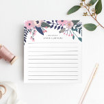 Bloc-note Plomb rose | Floral Personnalisé Linné<br><div class="desc">Le bloc-notes floral chic est doté d'une bordure supérieure de fleurs roses et rousses,  de bourgeons et de plantes vertes foncées. Personnalisez avec deux lignes de texte personnalisé en lettres modernes ; avec le message de bienvenue français "bonjour" et votre nom. Avec lignes.</div>