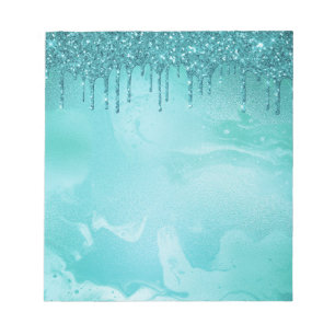 Bloc-note Pluie de Parties scintillant turquoise sur marbre