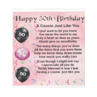 Poème Cousin - Rose - 50ème anniversaire