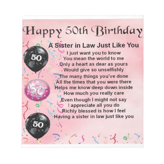 Bloc Note Poeme De Belle Soeur Cinquantieme Anniversaire Zazzle Fr