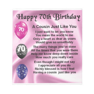 Bloc-note Poème de cousin - Rose - 70e anniversaire