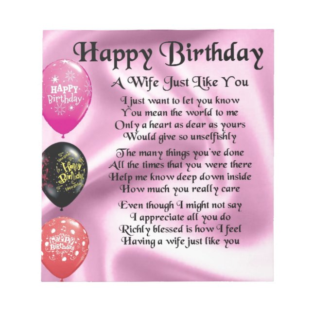 Bloc-note Poème Femme - Bonne conception d'anniversaire (Devant)