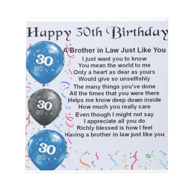 Bloc-note Poème Frère en Droit 30e anniversaire (Devant)