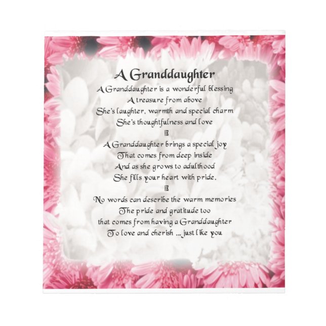 Bloc-note Poème Grandgirl - Design Floral Rose (Devant)