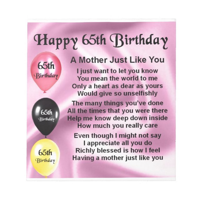 Bloc-note Poème mère - 65e anniversaire (Devant)