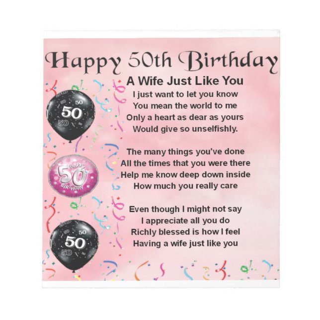 Bloc-note Poème pour femme - 50e anniversaire (Devant)