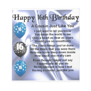 Bloc-note Poème pour un cousin 16ème anniversaire - Bleu