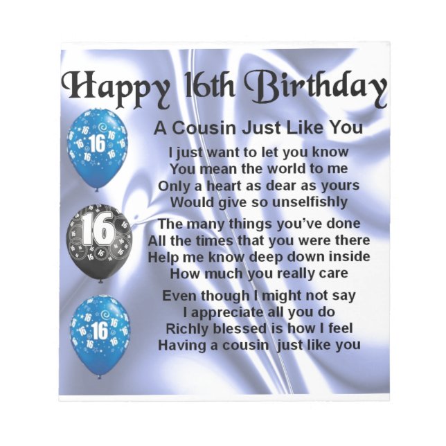 Bloc-note Poème pour un cousin 16ème anniversaire - Bleu (Devant)
