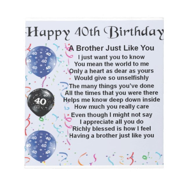 Bloc-note Poème pour un frère 40e anniversaire (Devant)
