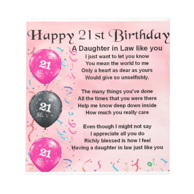 Bloc-note Poème pour une belle-fille - 21e anniversaire (Devant)