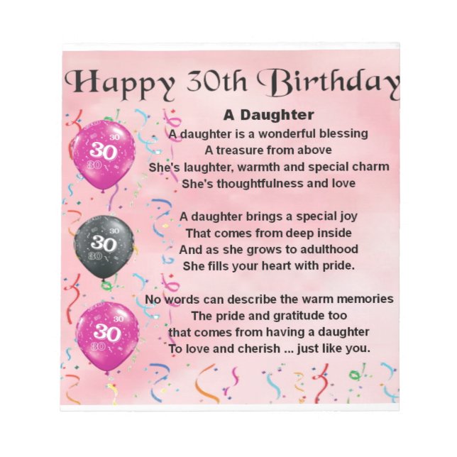 Bloc-note Poème pour une fille  30e anniversaire (Devant)