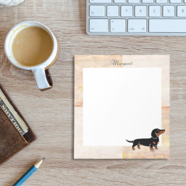 Bloc-note Poing noir et Tan Dachshund (Black and Tan Smooth Hair Dachshund Posing Notepad featuring cheeky Dachshund.  Cute Cartoon Design.)