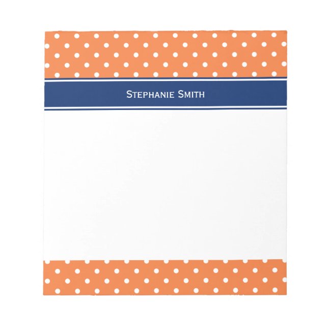 Bloc-note Pointe Polka blanche orange avec Bleu Royal (Devant)