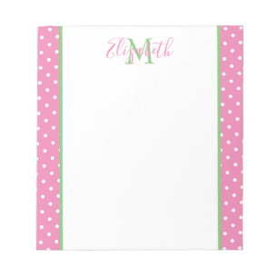 Bloc-note Pointe rose et blanche avec Monogramme vert